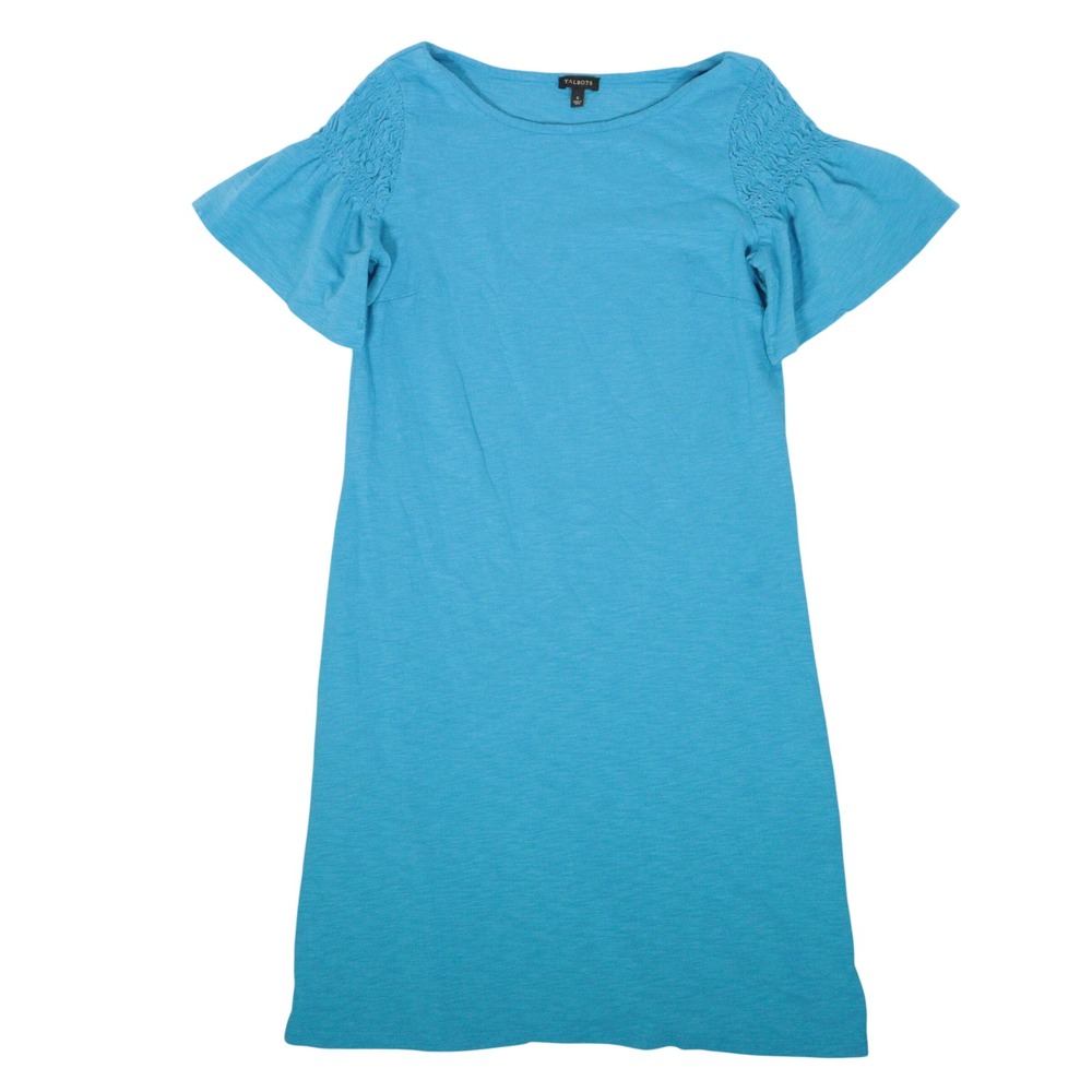 Talbots Midi Dress Smocked Flutter Sleeve Blue Cotton Modal Summer Women S